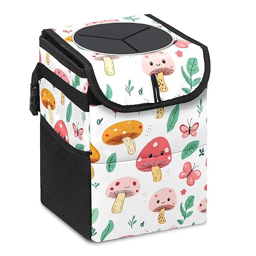GVGHIDZ Car Trash Can – Multi-Purpose, Lightweight and Portable with Durable Water-Resistant Coating, No Installation Required, Practical and Ample Capacity, Variety of Colors.Mushroom