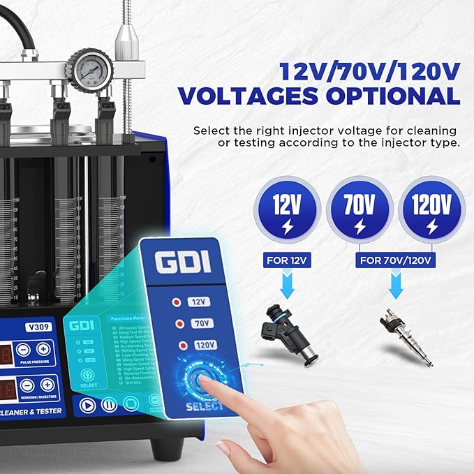 MR CARTOOL V309 GDI Fuel Injector Cleaner Tester Machine Diesel & Gasoline110V/220V 4-Cylinder Injector Cleaning Machine, Ultrasonic Test Clean Kit for Car Motorcycle EFI/FSI Injectors