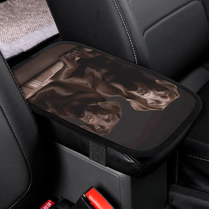 Brown Labrador Retriever Car Armrest Cover Universal Auto Center Console Pad Car Armrest Set Box Cover Protector for Most Vehicle, SUV, Truck, One Size