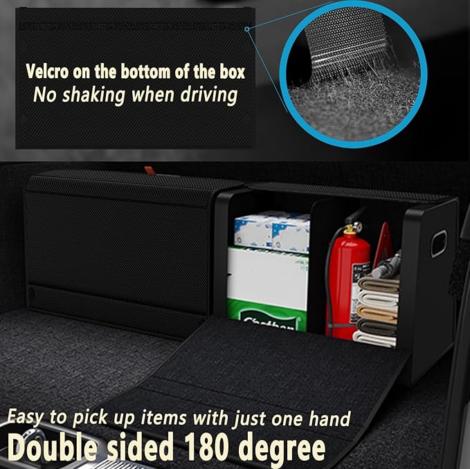 XDV Trunk Organizers, Car Organizers, Storage Solutions, and Car Storage Organizers for SUVs, Sedans, Back Seats, and Luxury Vehicles with Lid, Leather, Small, Large (Carbon Fiber, L)