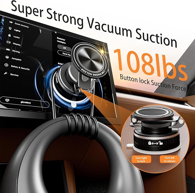 Upgraded Vacuum Magnetic Phone Holder for Car, Nano Gel Suction Cup Phone Mount for MagSafe, 108LBS Strong Suction & 3000GF Magnet, Adjustable Zinc Alloy Arm Car Mount for iPhone 17/16/15Pro Max