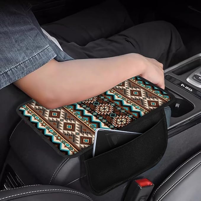 Boatee Navajo Auto Center Console Cover Southwest Arm Rest Cover for Car Easy to Install Dust-Proof Car Console Organizer Center Console Cover Comfort Car Center Console Cushion Pad Brown
