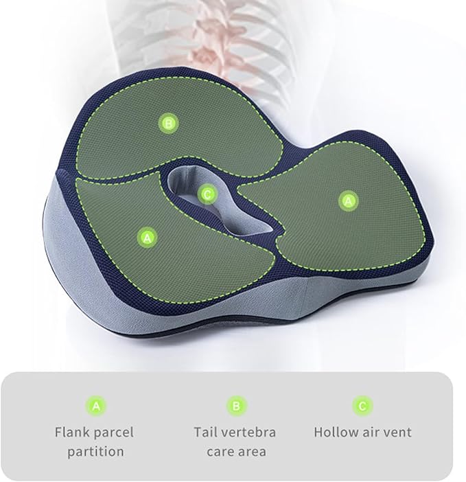 Car Seat Cushion for Long Driving, Ergonomic Memory Foam Seat Cushion, Car Seat Cushion for Back Pain and Lumbar Support Non Slip and Easy Clean for Driving Gaming Chair and Travel B Grey