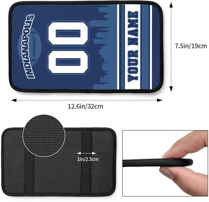 Custom Indianapolis Car Armrest Covers Personalized Football Style with Name Number Customized Auto Center Console Pad Car Handrail Box Cushion for Most Vehicle Decor Accessories, Fans Gift