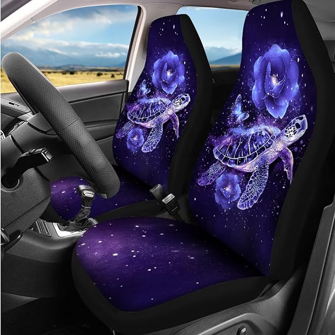 DNGKAOJE Purple Sea Turtle Car Seat Covers Full Set for Men Women Auto Interior Protector Front Back Seat Rugs 13 Pcs Animal Sea Turtle Steering Wheel Cover Car Armrest Pad Cover,Handbrake Shift Cover