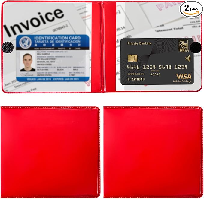Ziciner 2PCS Car Registration and Insurance Holder, 5.2"× 4.7" Premium Auto Glove Box Organizer with Closure, Essential Vehicle Document Holder for Card, Driver License (Red)
