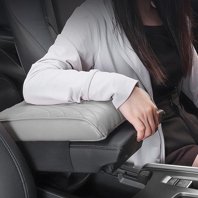 BODLYL Car Center Console Cover, Memory Foam Car Armrest Cushion, Beige Auto Arm Rest Pad, Leather Arm Rest Covering Car, Hand Rest Pillow for SUV/Truck/Vehicle (No.2 Gray)