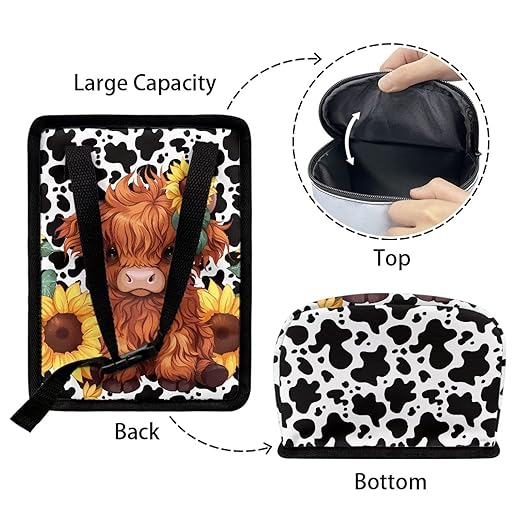 KEIAHUAN Highland Cow Sunflower Foldable Car Trash Bag Hook Hanging Car Garbage Can Holder Leakproof Storage Organizer for Camping Car Interior Accessories