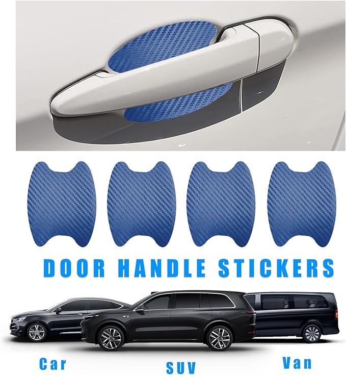Ziciner 8 PCS Car Door Handle Sticker, Carbon Fiber Texture Auto Door Handle Protective Films, Anti-Scratches Door Side Handle Paint Guard, Universal Vehicle Accessories for Most Cars (Blue)