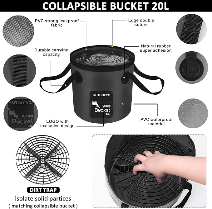 AUTODECO 44Pcs Car Wash Detailing Kit Cleaning Kits with Foam Gun Sprayer Wash Mop with Long Handle Collapsible Bucket Large Wash Mitt Towels Complete Interior Exterior Car Washing Supply Set Black