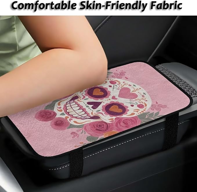 Bulopur Valentine's Day Skeleton Rose Center Console Cover Easy to Install Car Armrest Cushion Flannel Protector Protect from Pet Claws Thickened Universal Fit for Vehicles,Cars,Suvs,Vans,Sedans