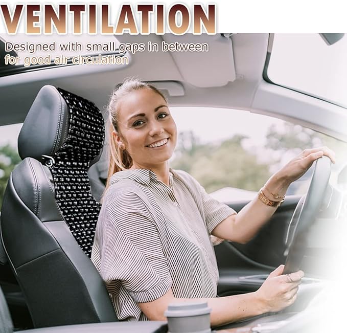 VaygWay Beaded Seat Cushion Car Driver Seat Cover with Durable & Double Strung Natural Wood Beads- Cooling Comfort Ventilated Massaging Support Cushion for Auto Cars- 2 Pack Black