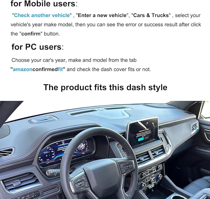 Dash Cover Mat Custom Fit for GMC Yukon/Yukon XL/Chevy Chevrolet Tahoe Suburban with Light Sensor with FCA,w/o Head Up Display w/o Speaker Dashboard Pad Cap Carpet Protector K319A (Black)