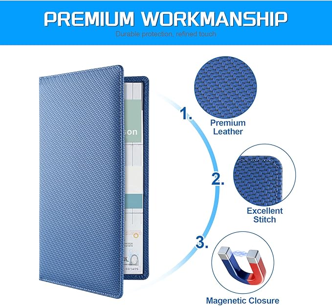 JUSTTOP 2Pack Car Registration and Insurance Holder,Car Document Holder for Cards License with Magnetic Shut,Vehicle Glove Box Car Organizer for Documents, Cards, License(Carbon Fiber Blue)