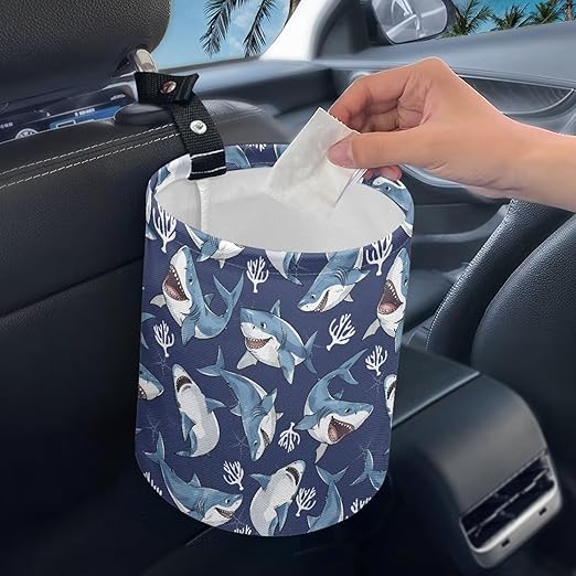 Shark Car Garbage Can Mini Car Trash Bin Car Organizer Car Storage Bag Waterproof Portable Men Accessories Car Decor Road Trip for Kids