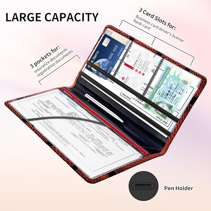 BAUCIWLD Premium Car Registration and Insurance Card Holder, Cute PU Leather Car Document Holder, Vehicle Glove Box Car Organizer with Magnetic Closure for Driver License, Cards Basketball Texture