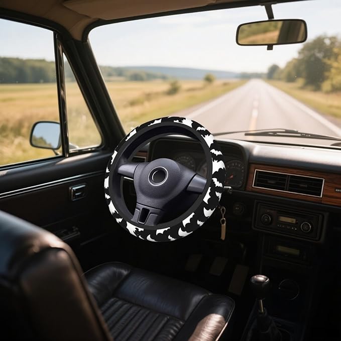 Steering Wheel Cover Accessories Neoprene Cover, Breathable Non-Slip Easy to Install Suitable for Women Men, 14.5-15.5 Inch for Car SUV Van Truck Universal - Bat