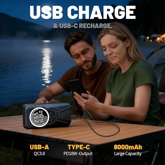 Car Jump Starter with Air Compressor,3000A Car Emergency Starting Power Supply,150PSI Tire Inflator Portable Compressor,battery jump starter,Portable Tire Inflator for Cars,Pickup Trucks,Bicycles,etc.