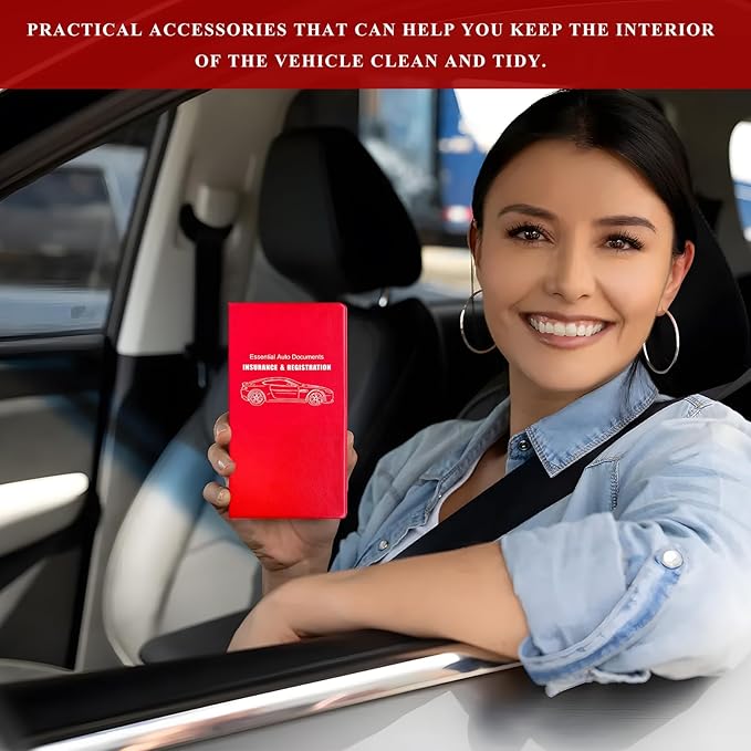 Car Registration and Insurance Holder, 9.56"×5.19" Glove Box Organizer Vehicle Document Holder, Waterproof Essential Driving License Wallet Case for Sedan Truck SUV (Large Car, Red)