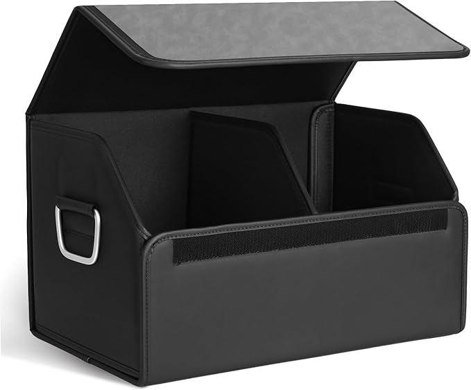 JEYODA Suede Leather Trunk Organizer, Large Capacity Soft Car Organizers and Storage,foldable,with lip, for Car SUV/Jeep/Sedan/Home/Camping (Grey,Big)