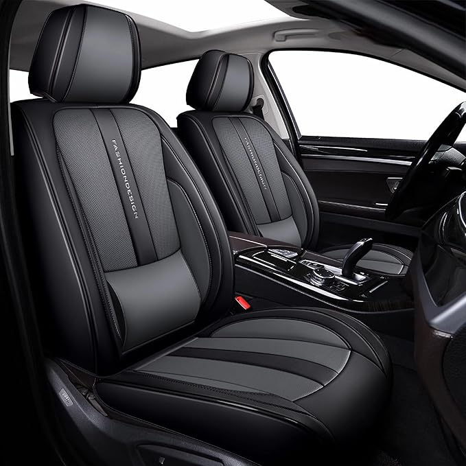 ZiopGTob Nappa Leather Car Seat Covers - Full Set 5-Piece Waterproof Seat Cover Breathable & Cool 4-Season Fit for SUVs/Sedans Premium Airflow Design with Anti-Slip Tech (Grey)