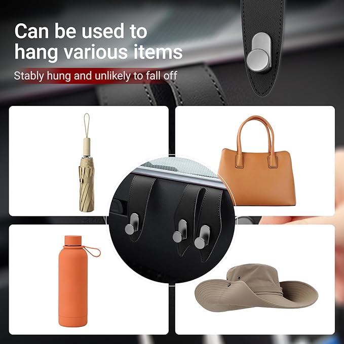 Guyakysk 2 Pack Black Purse Hook for Car Co-Pilot Glovebox, Self-Adhesive Car Glove Box Bag Hanger Holder Leather, Universal Interior Seat Back Storage Hook Accessories for Umbrella (Single)