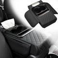 Multifunctional Pu Leather Car Armrest Box Mat, 5-In-1Multifunctional Car Armrest Cushion, Car Arm Rest Cover Pad, Center Console Organizer with Cup Holder, Tissue Box & Phone Slot (Black)
