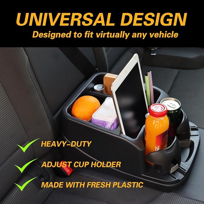Zinytrae Universal Big Center Console for Cars, Trucks, Minivans, SUVs, Car Console Organizer with 2 Adjustable Cup Holders, Seatbelt for Secure Hold Car Seat Organizer, Truck Floor Console