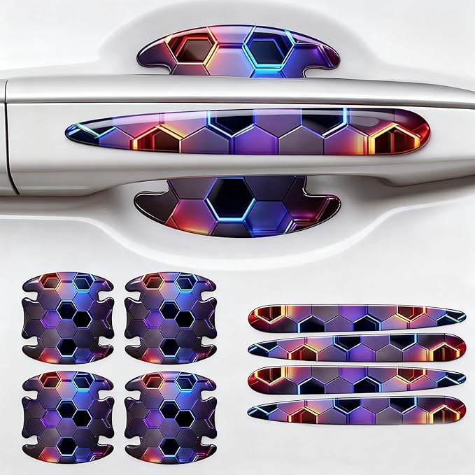 JRSMBCG 8PCS Car Door Handle Scratch Protectors,3D Patterned-Marking，Anti Scratch, Automotive Door Handle Paint Protective Film Cover Accessories, Universal for Most Cars (Colorful)