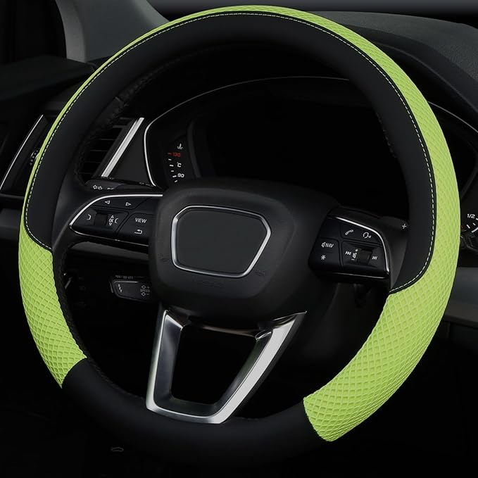 Cxtiy Premium Ice Silk Steering Wheel Cover - Soft, Breathable, and Anti-Slip for Ultimate Comfort and Style Universal Fit Most of Cars SUV Auto Vehicle (C-Green)