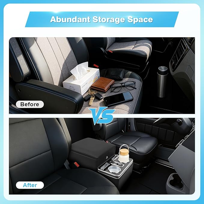 Center Console Armrest Organizer with 7-Color Mood Lighting Center Console for Truck & Minivan & Car & and SUVs Front Seat Bench Center with Locking (Update)