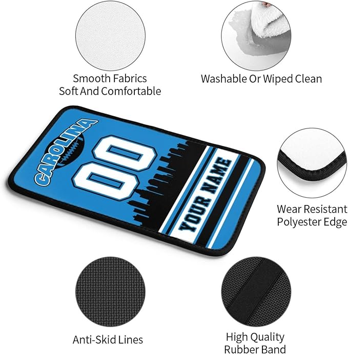 Custom Carolina Car Armrest Covers Personalized Football Style with Name Number Customized Auto Center Console Pad Car Handrail Box Cushion for Most Vehicle Decor Accessories, Fans Gift