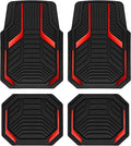 PIC AUTO Heavy Duty Rubber Floor Mats, Red Aluminum Film Car Mats Set, Front and Rear Car Mats with Anti-Slip Backing, All Weather Protection, Trim-to-Fit for Automotive SUV, Sedan, Van