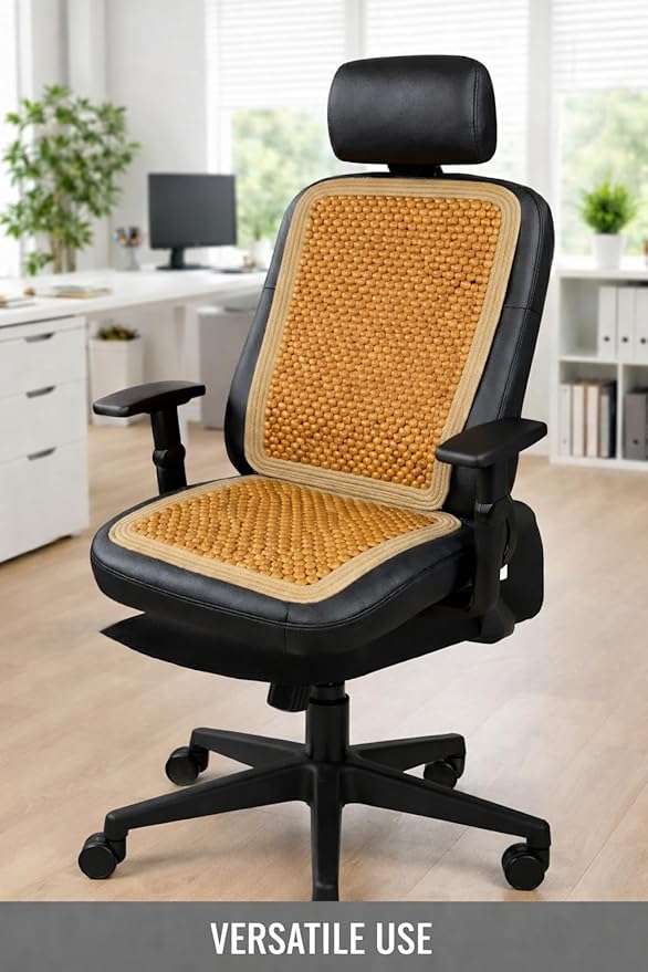 VaygWay Wood Beaded Comfort Seat Cushion Seat Cover – Wooden Beaded Car Seat Cover – Natural Wood Double Strung Beads – Massage Comfort Car Chair Cushion– Universal SUV Auto Office Home