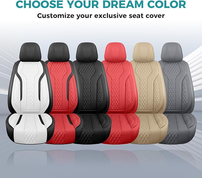 FEINEPRO Leather Car Seat Covers Full Set, Breathable Faux Leather Seat Covers for Cars SUV Sedan Waterproof Blackwhite