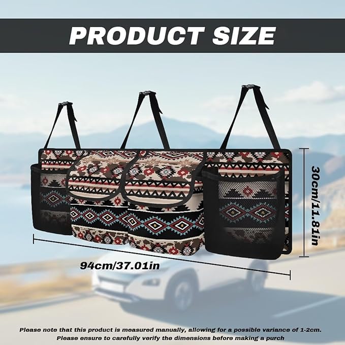 Tribal Aztec Pattern Car Trunk Organizer, Large Capacity Backseat Trunk Organizer with Adjustable Straps, Backseat Hanging Car Storage Organizer Foldable Cargo Storage