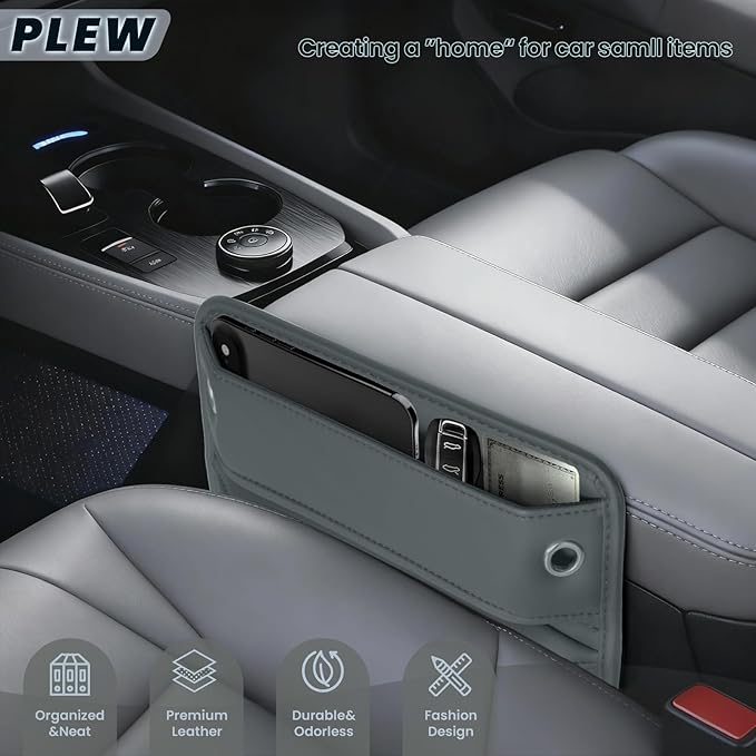 PLEW 2-Pack Car Seat Gap Filler, Premium Leather Console Organizer Universal Fit for Car SUV Truck Multi-Purpose Essentials Organizer - Anti-Drop Auto Interior Accessories（Chogori Grey
