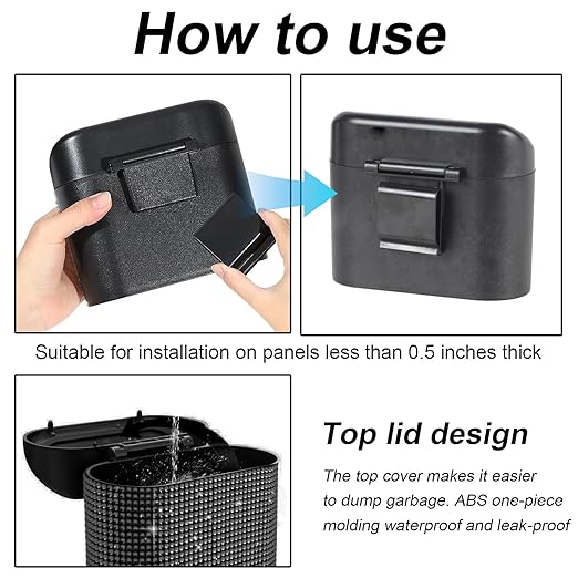 Bling Car Trash Can with Lid Mini Auto Garbage Bin Rhinestone Hanging Vehicle Trash Container Odor Proof Organizer (Black)
