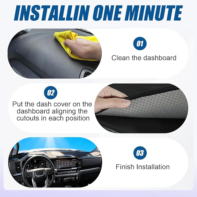 Dash Cover Mat Fit for 2022-2024 2025 2026 Chevy Chevrolet Silverado & GMC Sierra 1500 2500HD 3500HD Accessories with HUD Dashboard,Non-Slip Dash Protector Cover Pad (Only fits 13.4 in Screen)