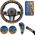 Daisy Print Car 6 PCS Set Steering Wheel Cover Women Yellow Daisy Handbrake Gear Cover Car Interior Accessories for Men Women