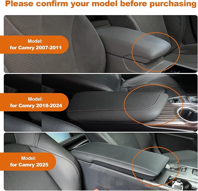 Center Console Armrest Cover for Toyota Camry 2018-2024 Accessories Arm Rest Pad Console Cushion Lid Middle Console Protector Black Leather with Pockets