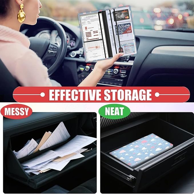 Car Registration and Insurance Card Holder for Women Men, Waterproof PU Leather Glove Box Car Organizer with Magnetic Shut, Vehicle Document Holder for Driver License,Cards, Colorful Love Peach
