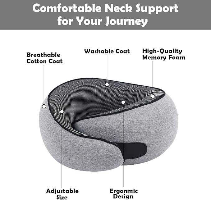 MQZAYZ Airplane Travel Neck Pillow for Support Long Flight,Memory Foam Travel Pillow Compact Head Support with Pain Relief,Ergonomic Sleeping Pillow & Road Trips(Gray)