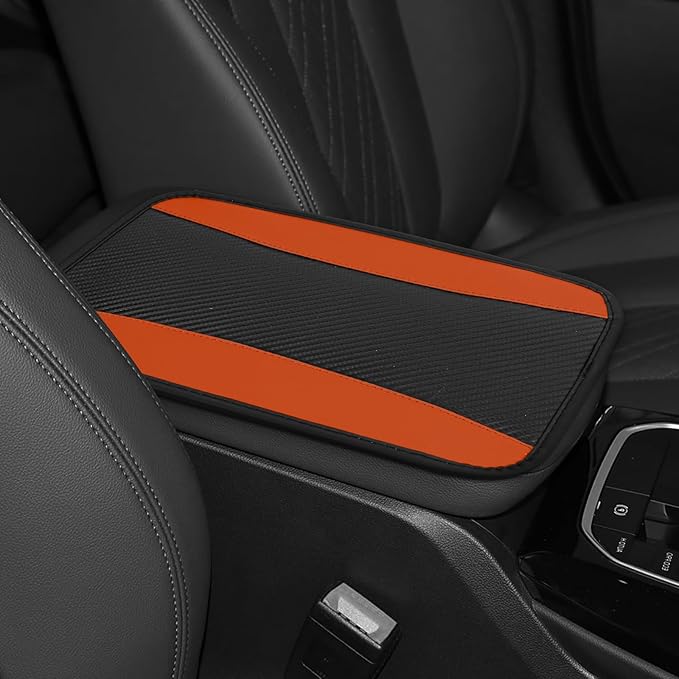 Hovom Car Center Console Cover, 12.72"×7.15" Leather Armrest Cover for Cars, Stylish Auto Armrest Cushion Pad, Anti-Scratch Vehicle Arm Rest Protector, Universal Interior Car Accessories (Orange)