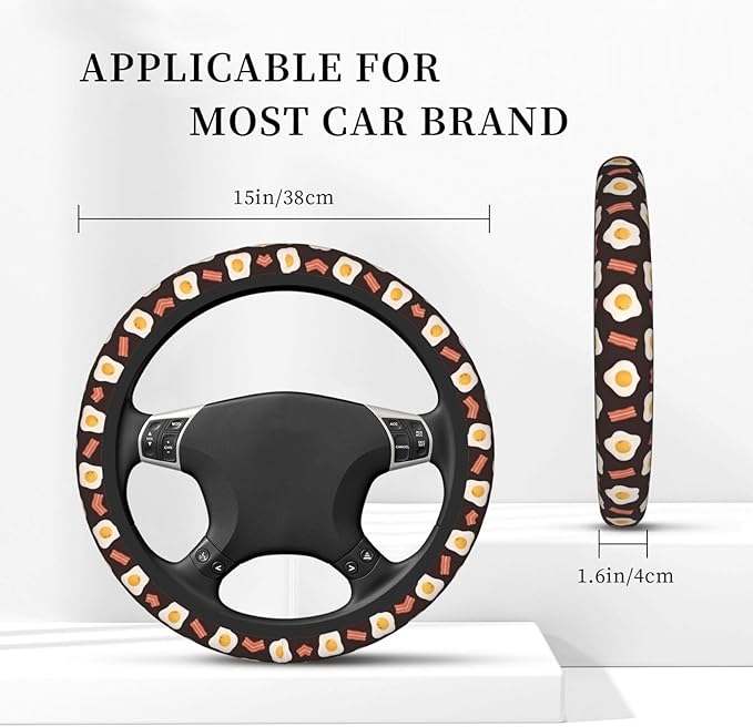 Neoprene Steering Wheel Cover Bacon and Eggs Car Steering Wheel Cover Universal Fit for Most Cars