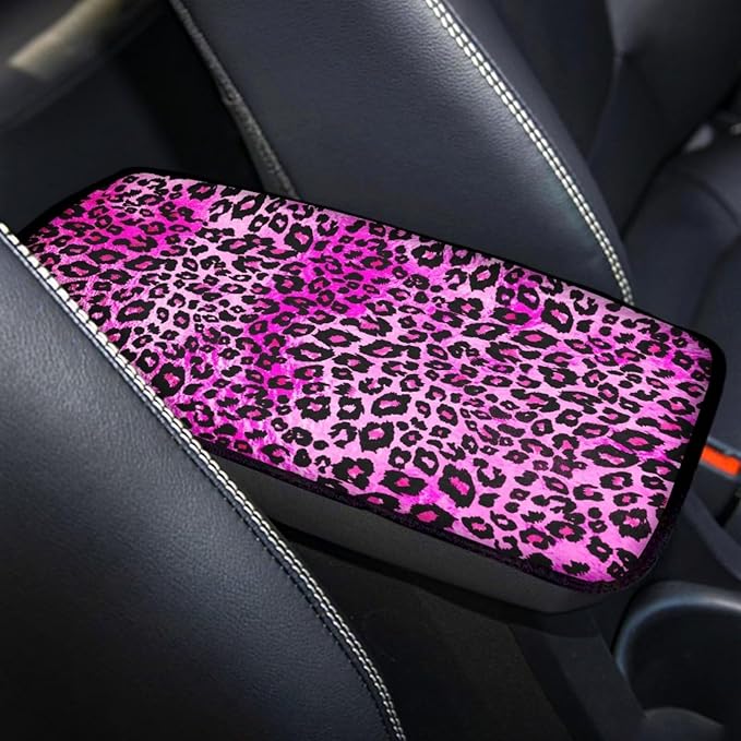 Purple Leopard Print Armrest Cover for Car,Soft Car Center Console Covers,Universal Cars Interior Accessories Decor