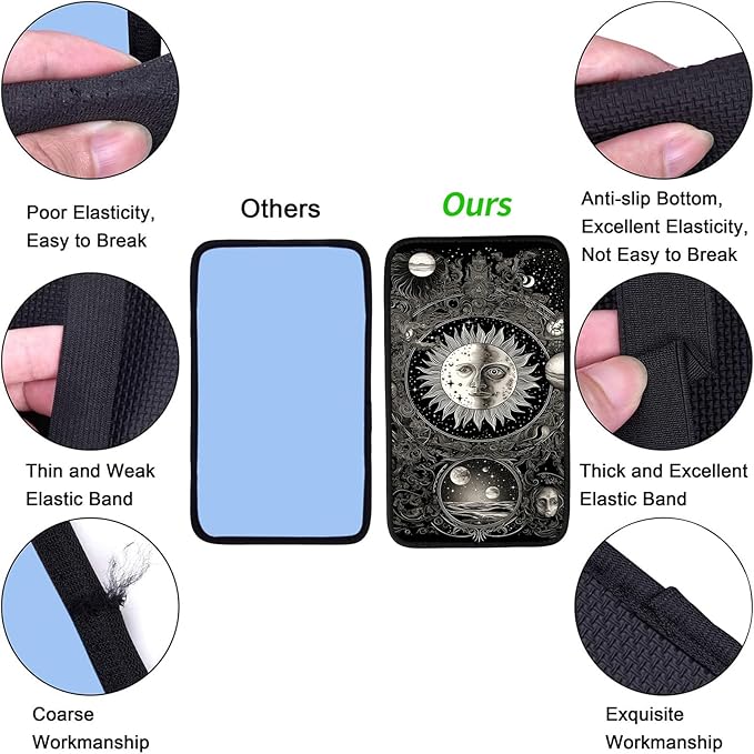 JANENFNA Car Armrest Cover Pads Universal Fashion Cute Auto Center Console Armrest Cover Pad with 2PCS Car Coasters Soft Waterproof Car Armrest Seat Protector for Women,Sun Moon Star