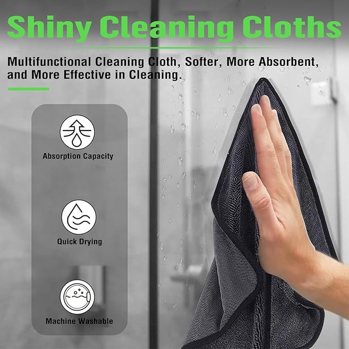 Deedlite Shiny Bath Wipes Shower Cleaning Cloths, Premium Car Drying Towel | Ultra Absorbent Twisted-Loop Design| Microfiber Towel for Car, Shower Cabin, Household