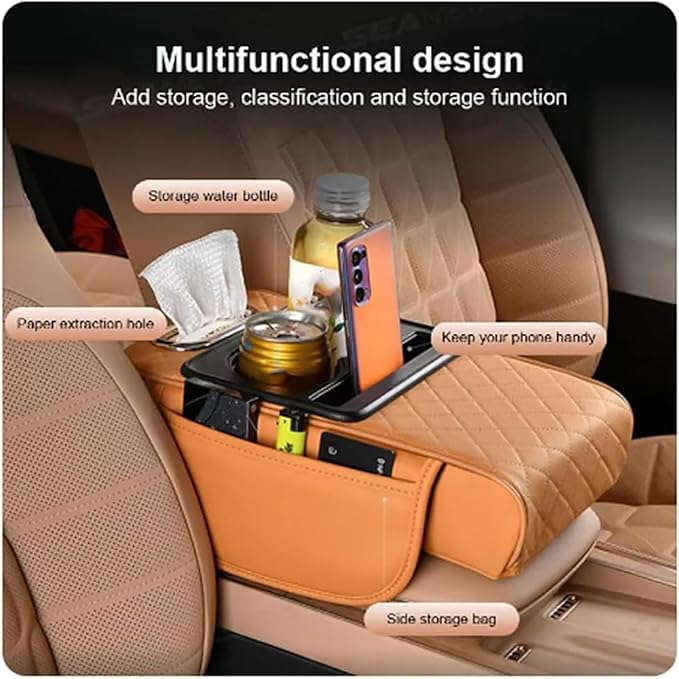 Car Armrest Cushion for Honda Pilot 2023 2024 2025, Leather Arm Rest Cover Center Console Armrest Pillow Armrest Storage Box Pad Multifunctional Accessories Interior Organizers,B/Black-Red