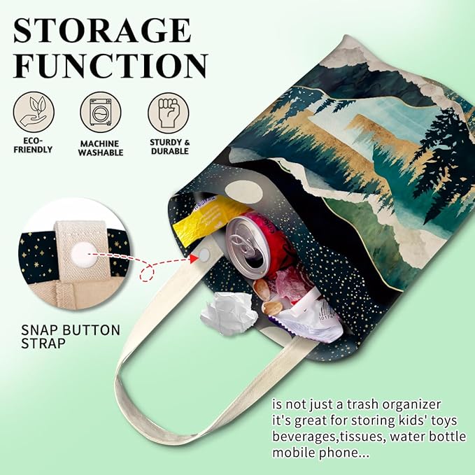 ABUIFDK Car Trash Can, Cute Car Trash Bag, Hanging Car Organizer and Storage Bag, Trash Bin for Car Accessories, Vehicle, Travelling, Camping Night Forest Mountain